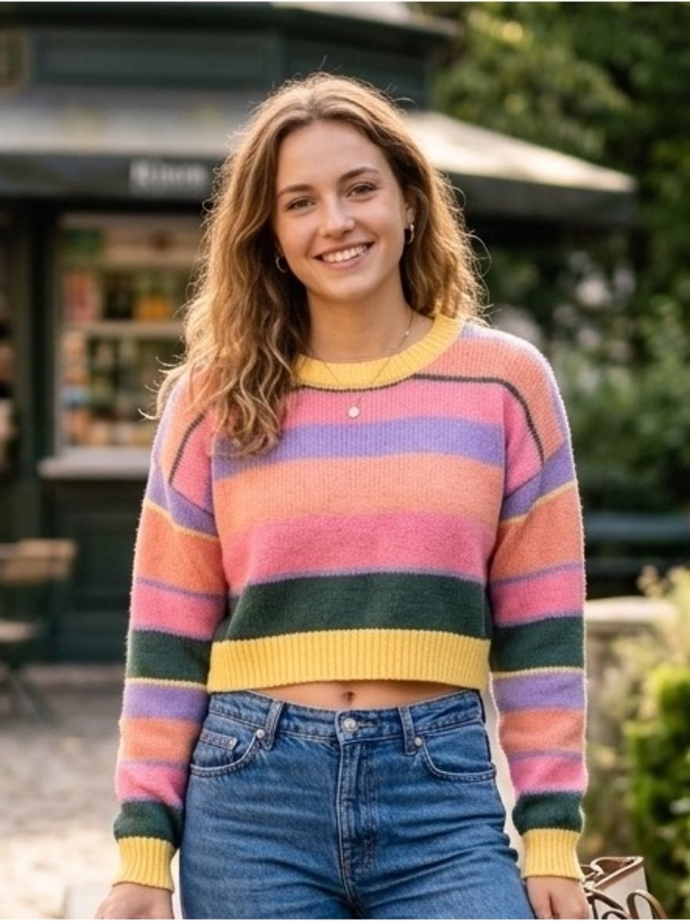 NWT 33 Degrees Striped womens Knit Crop Top SWEATER shirt fuzzy Size S